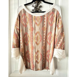 A.Gain Boho Southwestern Aztec Print Ribbed Knit Tunic Top 2XL